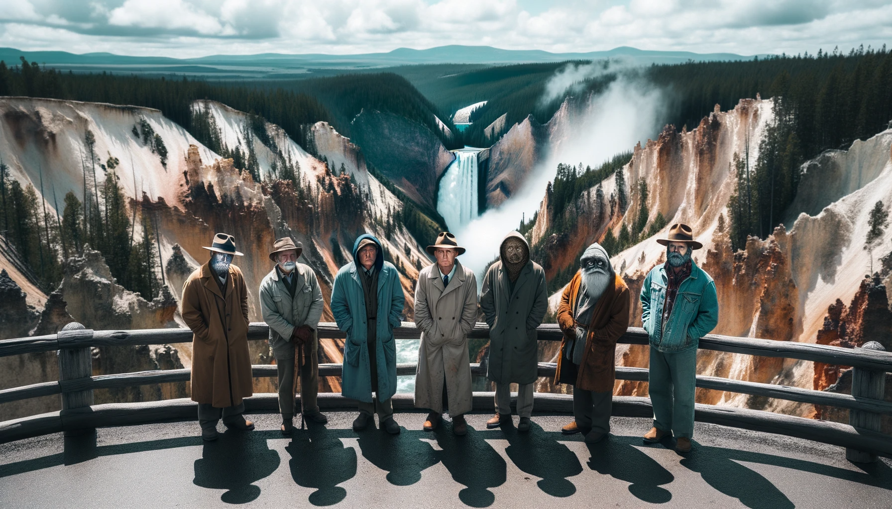 DALL·E 2023 10 31 10.14.08 Photo capturing the essence of fictional characters reminiscent of Yellowstone's iconic cast. Their mysterious expressions and interactions are set ag