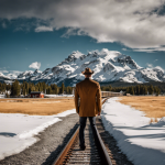 Image, Jamie stands amidst the picturesque grandeur of Yellowstone National Park, his bewildered eyes reflecting the towering mountains and vibrant flora