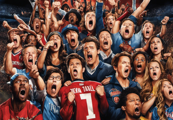 An image capturing the intense emotions of fans as they watch the jaw-dropping season finale of their beloved TV series, with shocked expressions, clenched fists, and tears streaming down their faces