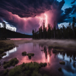 An image showcasing the ominous silhouette of dark, swirling clouds engulfing the iconic Yellowstone National Park