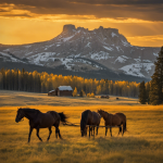 An image capturing the essence of Yellowstone's 6666 trailer: A rugged, sun-kissed landscape of rolling pastures, dotted with majestic horses, as Jimmy and Teeter ride side by side, evoking anticipation and excitement