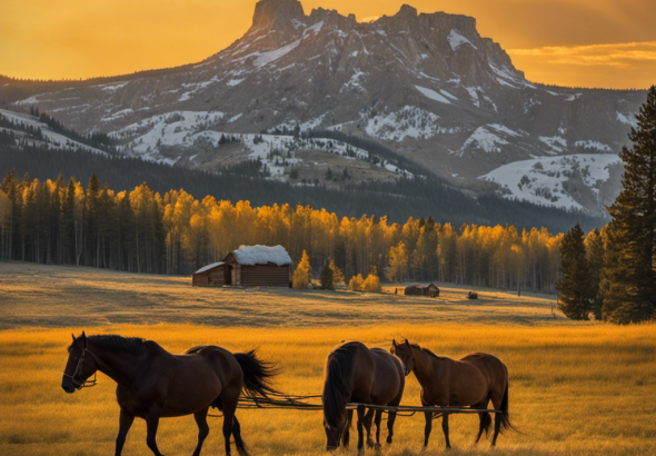 An image capturing the essence of Yellowstone's 6666 trailer: A rugged, sun-kissed landscape of rolling pastures, dotted with majestic horses, as Jimmy and Teeter ride side by side, evoking anticipation and excitement