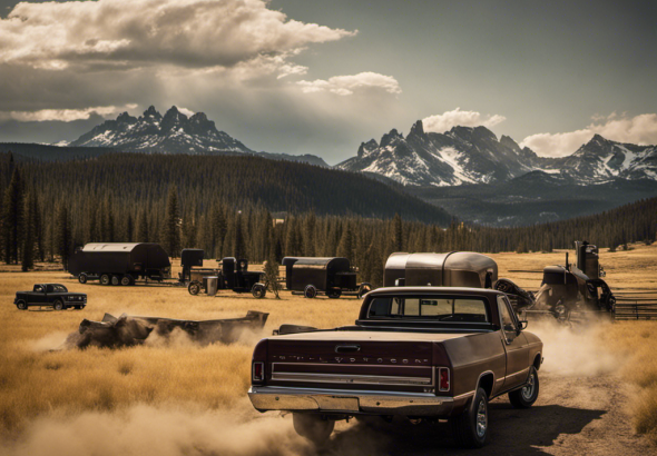 An image showcasing the iconic Yellowstone 6666 trailer, capturing Jimmy and Teeter's electrifying chemistry