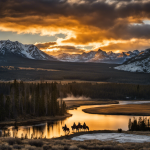 An image showcasing the intense rivalry, with a dramatic sunset setting over the Yellowstone landscape