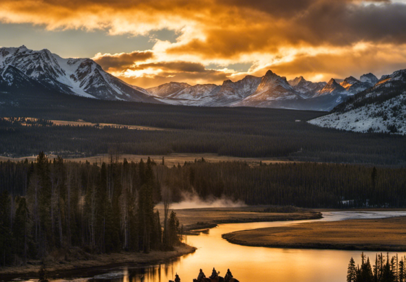 An image showcasing the intense rivalry, with a dramatic sunset setting over the Yellowstone landscape