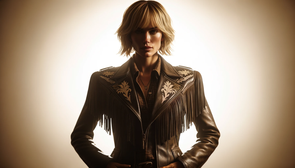 DALL·E 2023 11 08 14.24.49 Create an image of a woman with a strong and fierce attitude, channeling the essence of a character like Kelly Reilly. She stands confidently, wearing