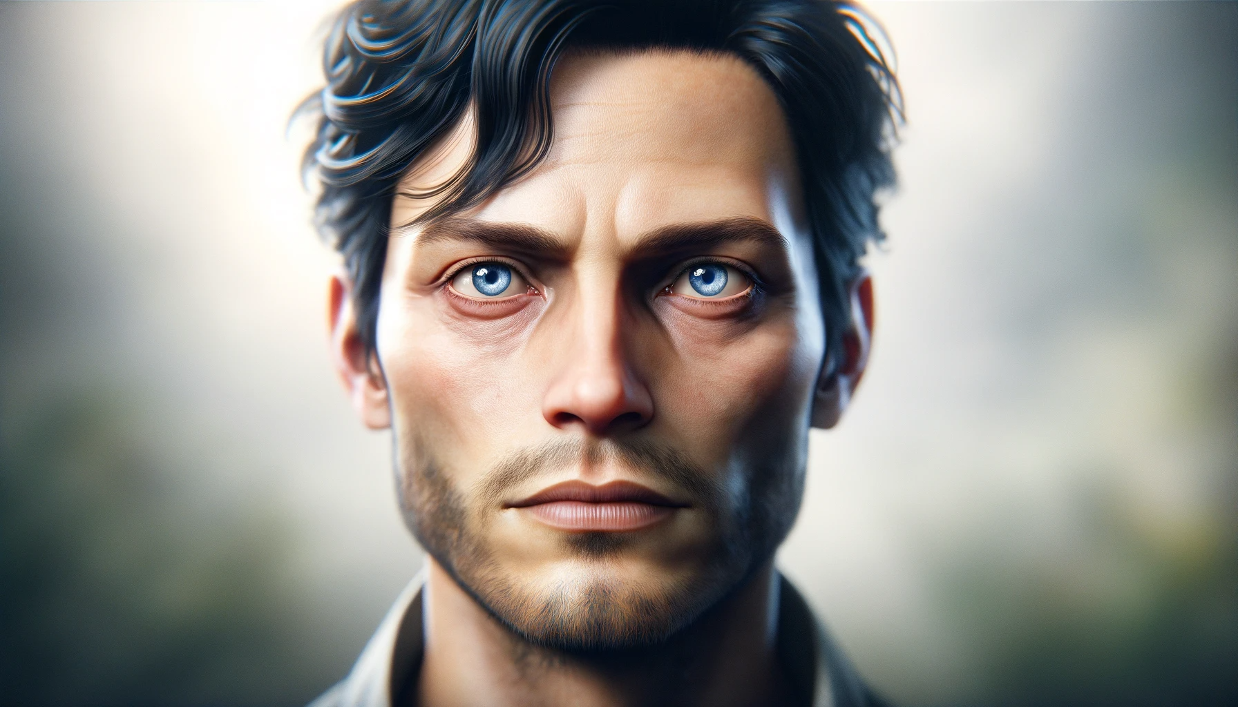 DALL·E 2023 11 09 11.02.28 Create a portrait of a man, reminiscent of a character like Jamie Dutton but with unique features. The image should focus on his intense blue eyes, fu