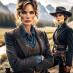 DALL·E 2023 11 11 08.27.38 Image of a woman resembling Kelly Reilly, portraying a character like Beth Dutton from Yellowstone. Features include intense eyes, confident posture,