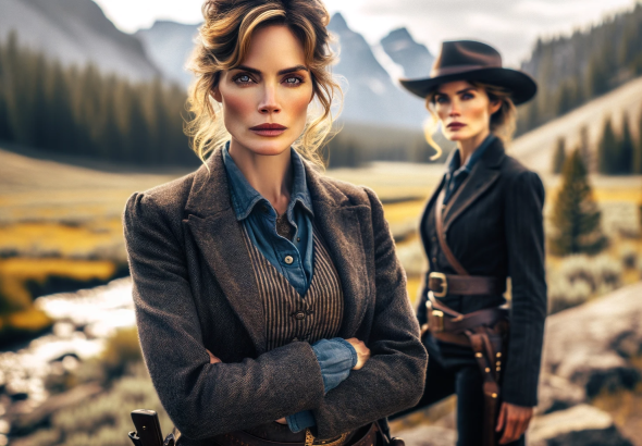 DALL·E 2023 11 11 08.27.38 Image of a woman resembling Kelly Reilly, portraying a character like Beth Dutton from Yellowstone. Features include intense eyes, confident posture,