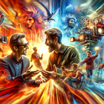 DALL·E 2023 11 15 15.38.07 An image capturing the excitement of collaboration between a director and a male actor. The scene is vibrant and dynamic, filled with colors that enha