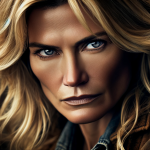 DALL·E 2023 11 18 07.10.01 A close up image of a woman resembling a character similar to Beth Dutton from Yellowstone with blond hair focusing on her intense gaze and fierce e
