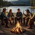 An image of the Yellowstone spinoff cast sitting around a campfire, sharing stories and bonding