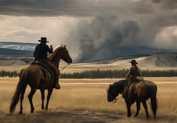 An image depicting the intense and controversial scene in Yellowstone's 1883 where Elsa is pushed to her limits, capturing the raw emotion and tension